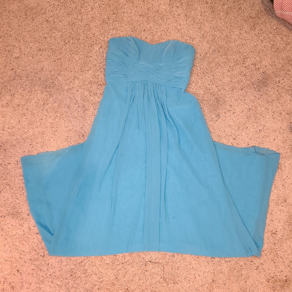David's Bridal Long Strapless Chiffon Dress with Pleated Bodice